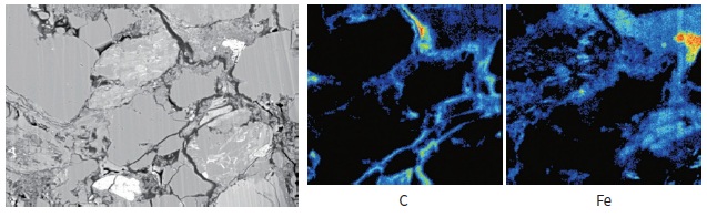 Mineral sample etched with ion beam polishing to remove foreign substances and oxide layers on the surface before analysing the elemental distribution through EPMA analysis.